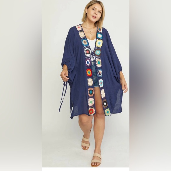 entro Other - Entro White Kimono with Colorful Crochet Accents
